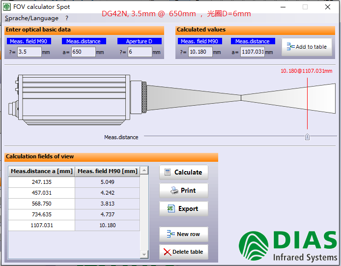 德國(guó)DIAS紅外測(cè)溫儀光斑計(jì)算圖示二